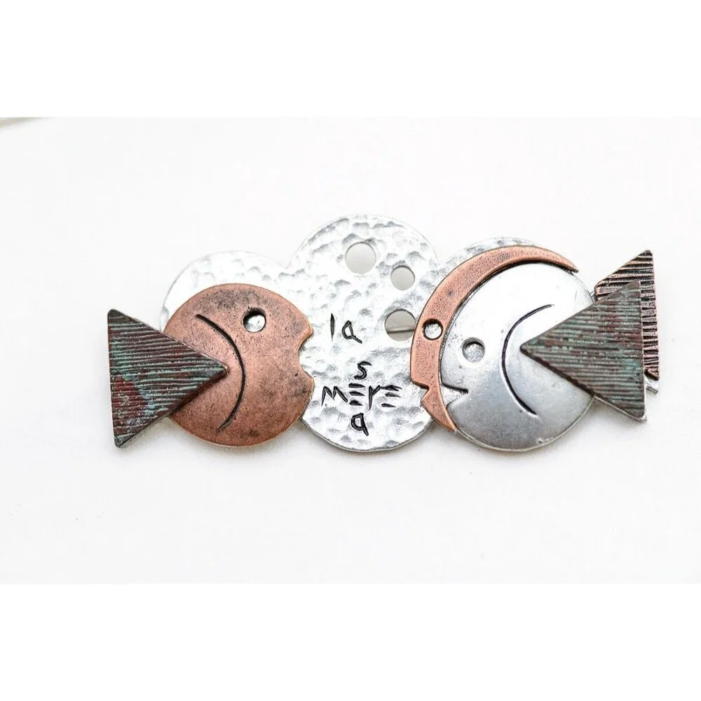 Vintage Liz Claiborne school of Fish Signed LCI Pewter Copper Teacher 3